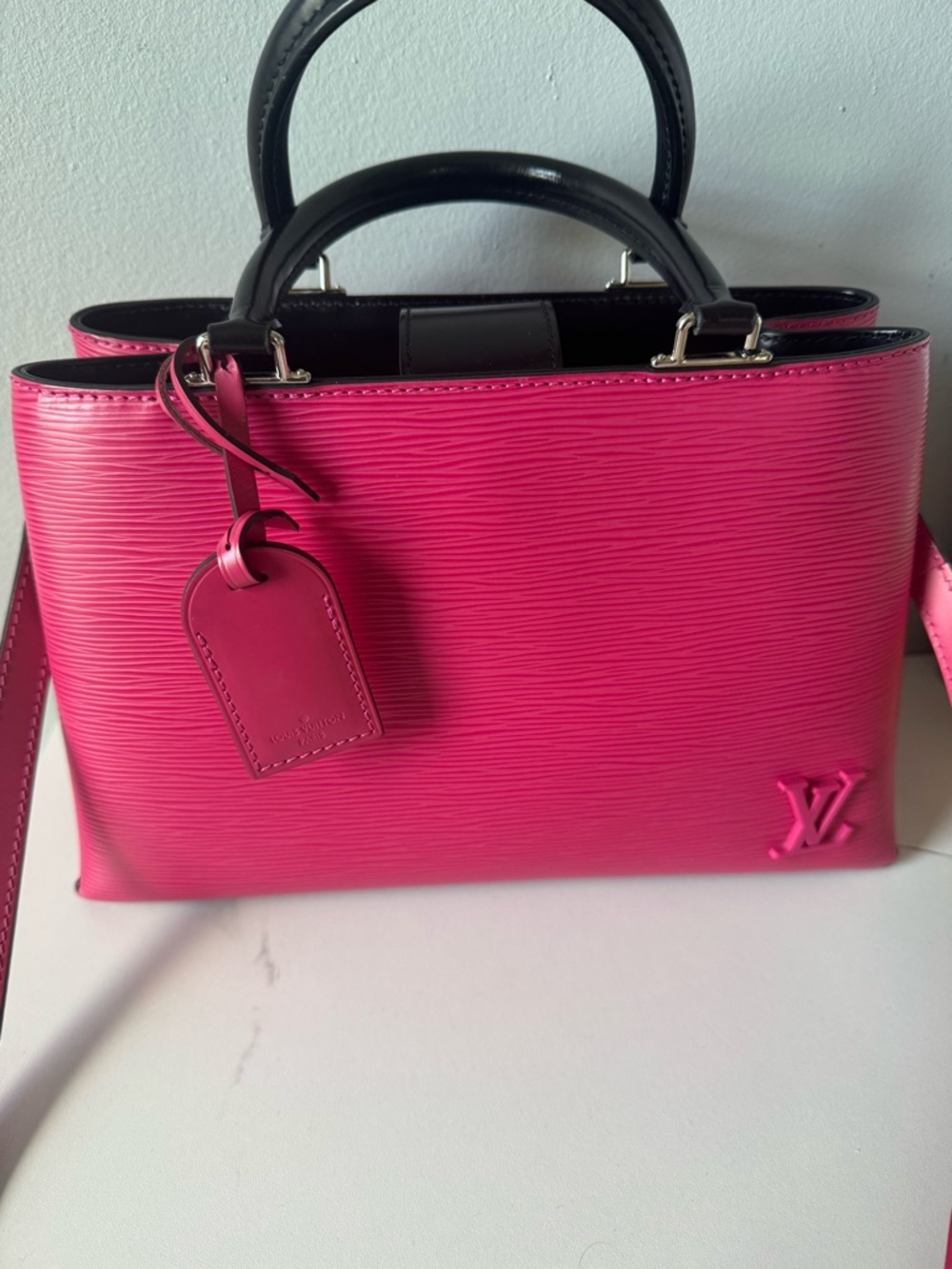 Louis Vuitton Hot Pink Epi Leather Satchel with Black Handles